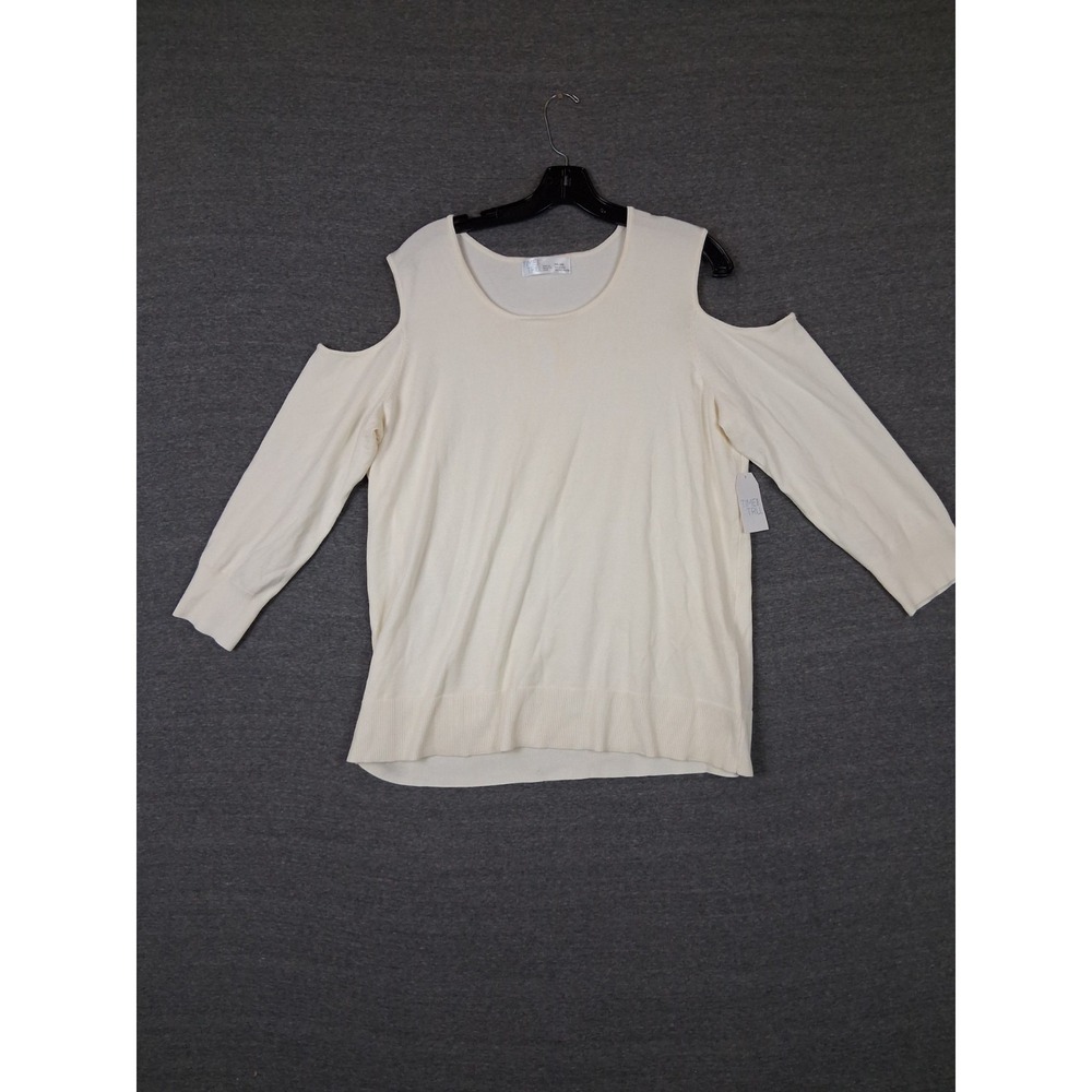NEW Time Tru Womens Sweater 2XL White Cold Shoulder Soft Knit Preppy Soft Girl